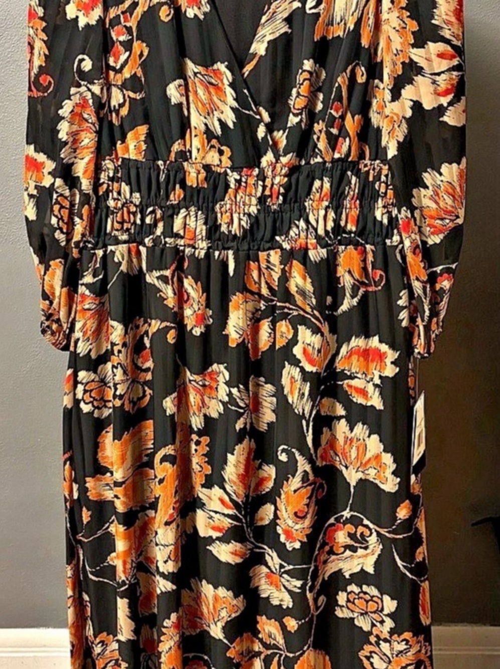 Maison Tara Floral Maxi Dress in Black & Orange Size 10